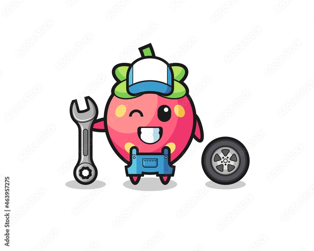 the strawberry character as a mechanic mascot the strawberry character as a mechanic mascot