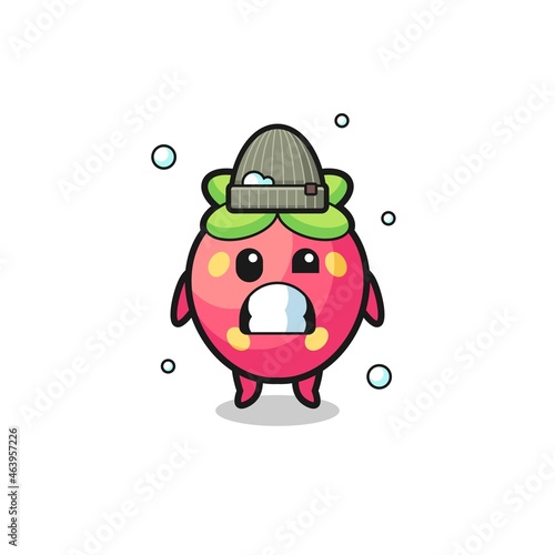 cute cartoon strawberry with shivering expression