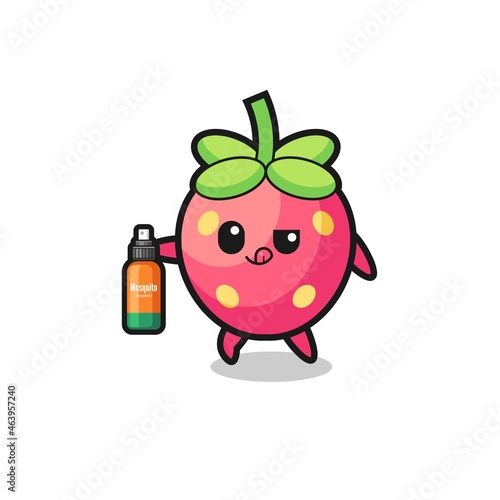 cute strawberry holding mosquito repellent