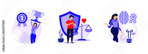 Honour, Honesty, Inspiration. Moral principles abstract concept vector illustrations.