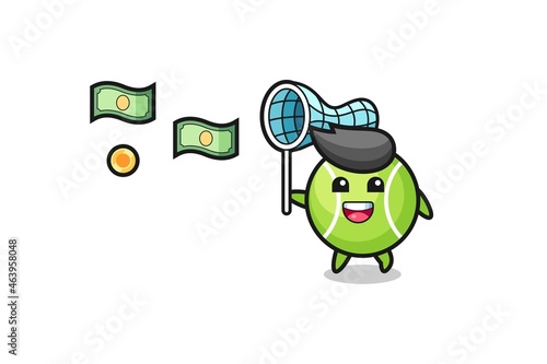 illustration of the tennis catching flying money