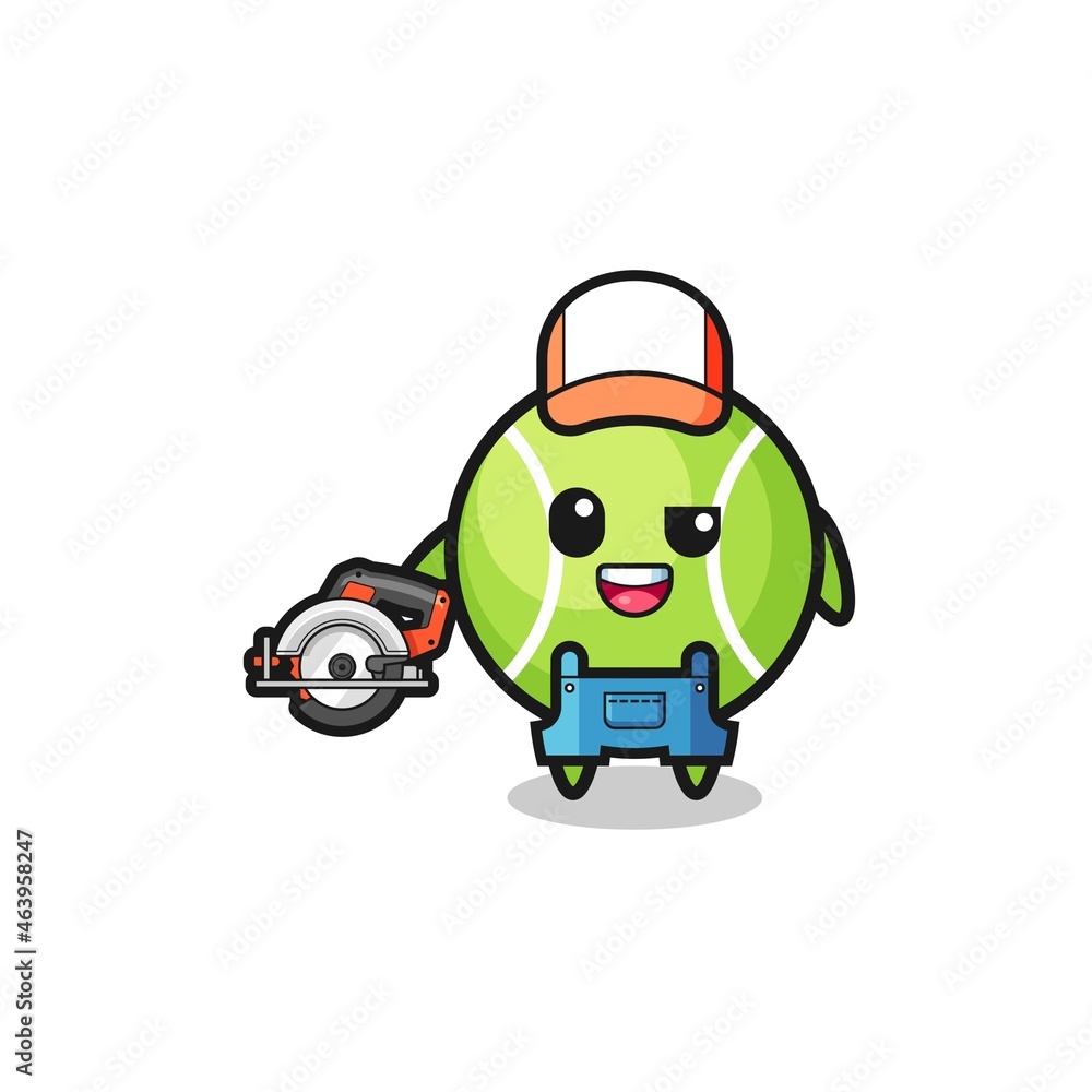 the woodworker tennis mascot holding a circular saw the woodworker tennis mascot holding a circular saw