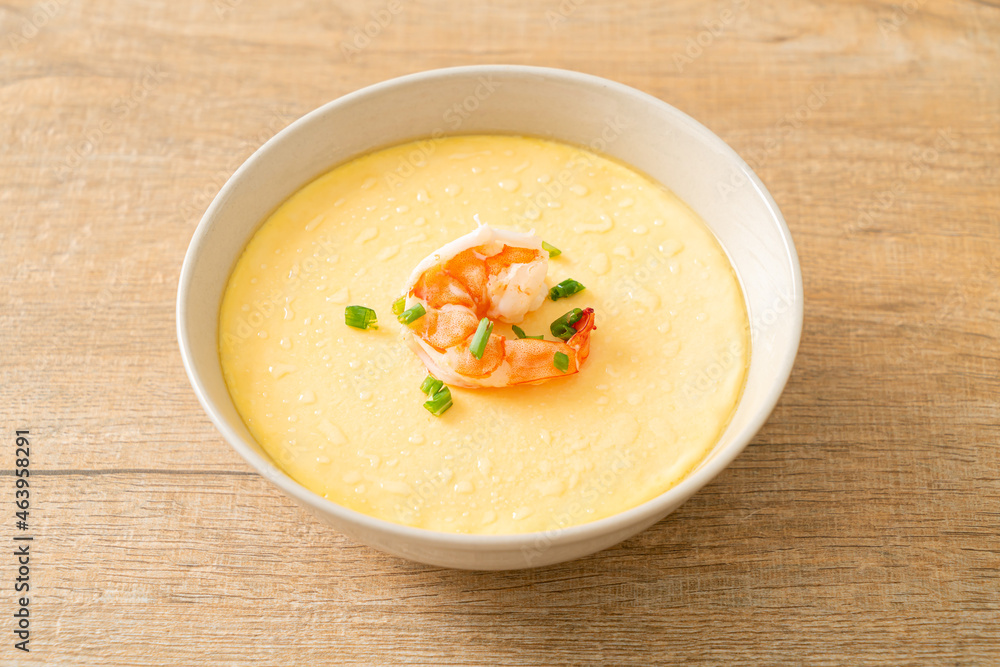Steamed egg with shrimp and spring onions Steamed egg with shrimp and spring onions