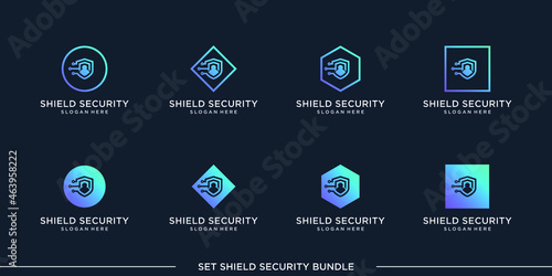 set logo shield security bundle vector premium