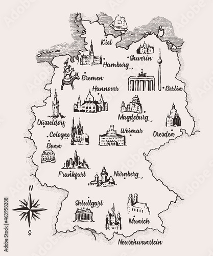 Map of Germany old school retro engraved vector