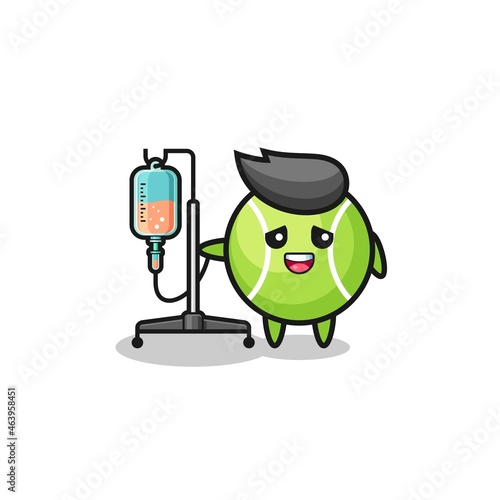 cute tennis character standing with infusion pole