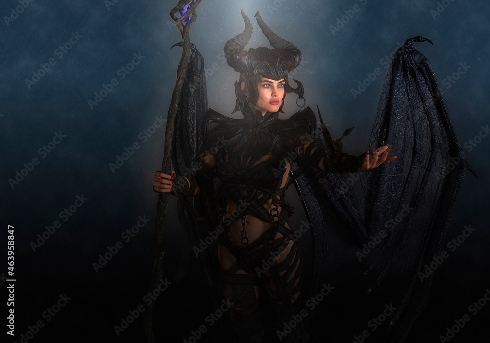 Fototapeta premium Black magic queen at night 3d illustration
