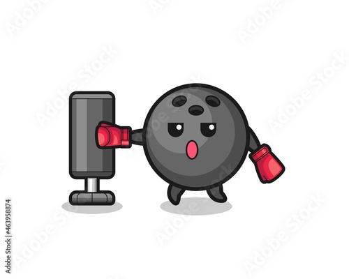 bowling boxer cartoon doing training with punching bag