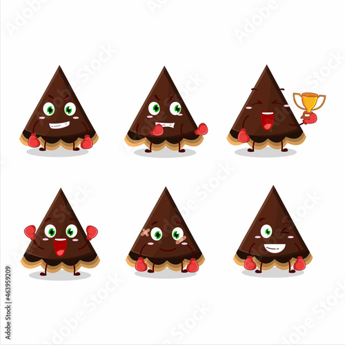 A sporty slice of chocolate tart boxing athlete cartoon mascot design