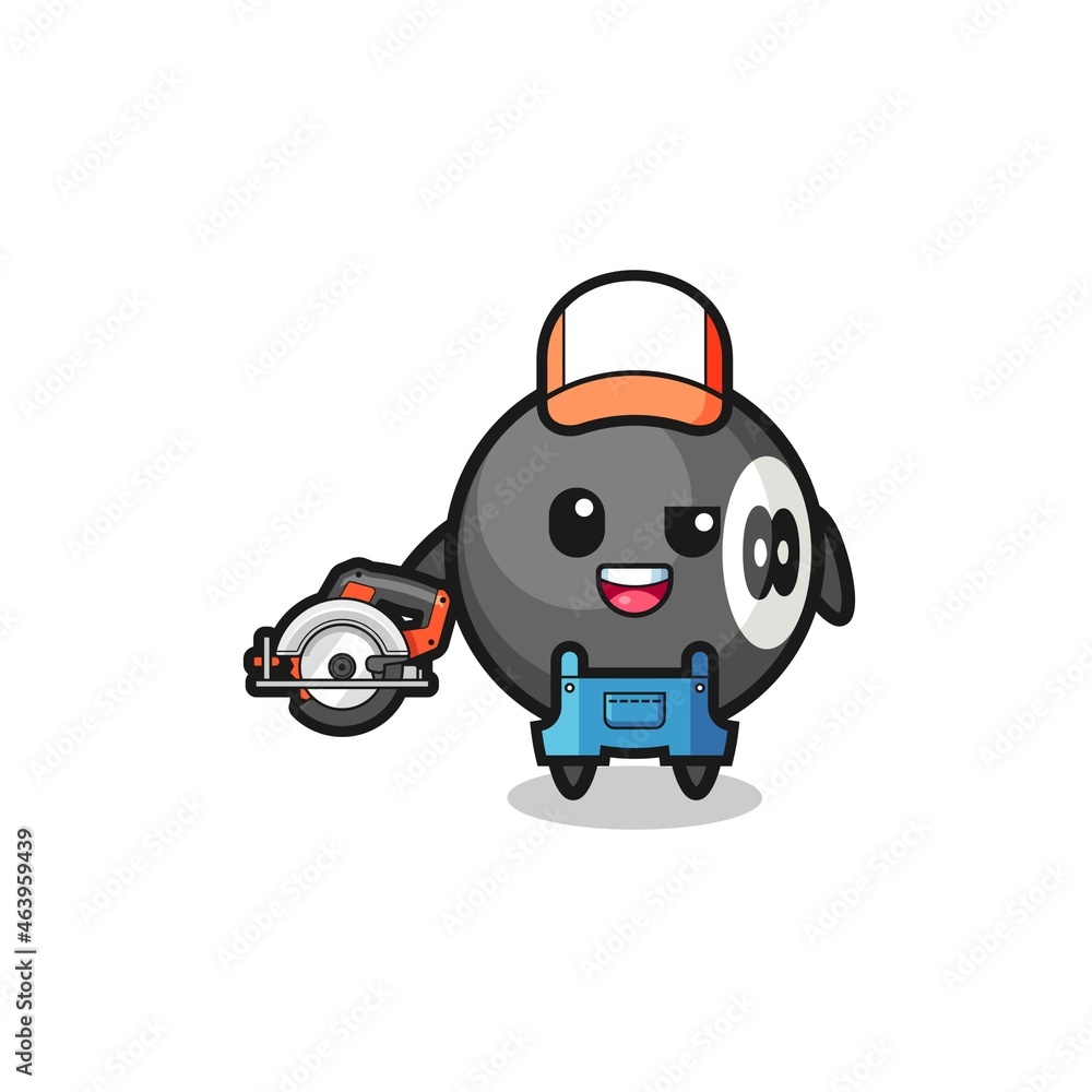 the woodworker billiard mascot holding a circular saw the woodworker billiard mascot holding a circular saw