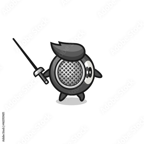billiard earth cartoon as fencer mascot