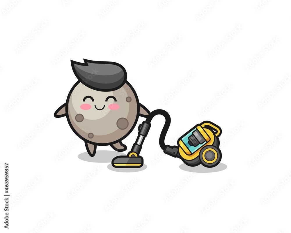 cute moon holding vacuum cleaner illustration cute moon holding vacuum cleaner illustration