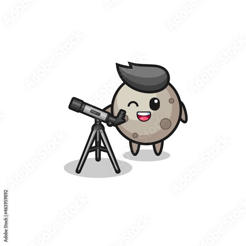 moon astronomer mascot with a modern telescope