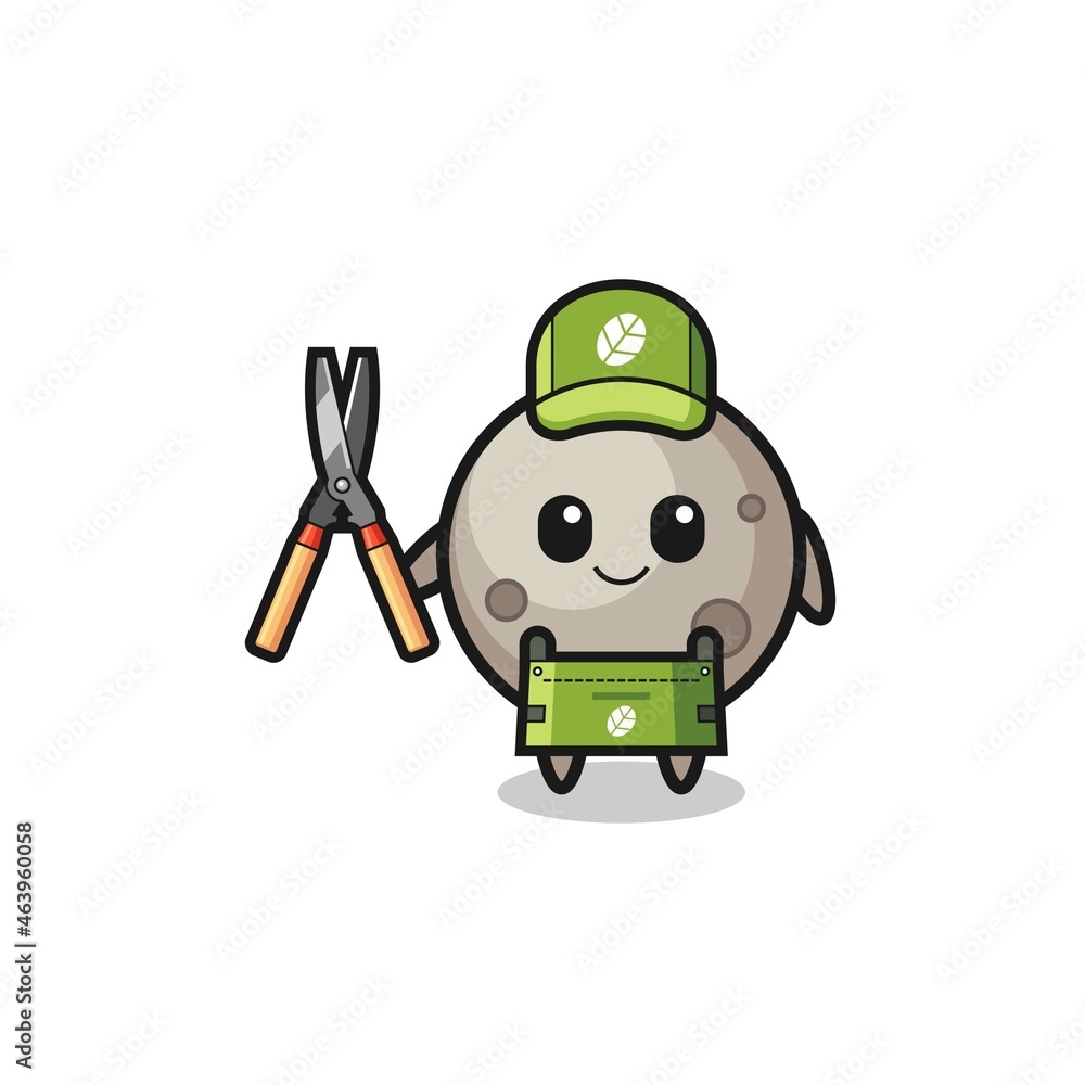 cute moon as gardener mascot cute moon as gardener mascot