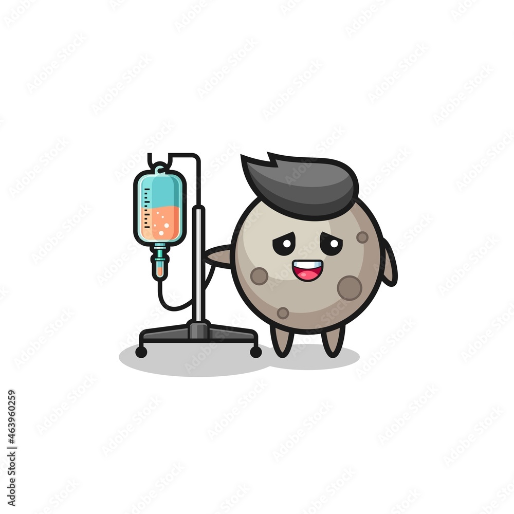 cute moon character standing with infusion pole