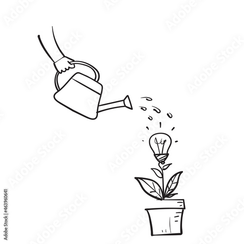 hand drawn doodle watering plant bulb illustration icon isolated