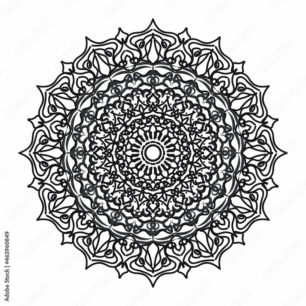 Circular pattern in the form of a mandala for Henna, Mehndi, tattoos, decorations. Decorative decoration in ethnic oriental style. Coloring book page. Circular pattern in the form of a mandala for Henna, Mehndi, tattoos, decorations. Decorative decoration in ethnic oriental style. Coloring book page.