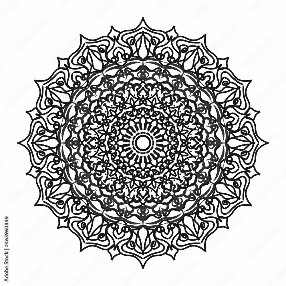 Circular pattern in the form of a mandala for Henna, Mehndi, tattoos, decorations. Decorative decoration in ethnic oriental style. Coloring book page.