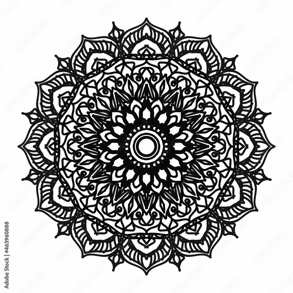 Circular pattern in the form of a mandala for Henna, Mehndi, tattoos, decorations. Decorative decoration in ethnic oriental style. Coloring book page. Circular pattern in the form of a mandala for Henna, Mehndi, tattoos, decorations. Decorative decoration in ethnic oriental style. Coloring book page.