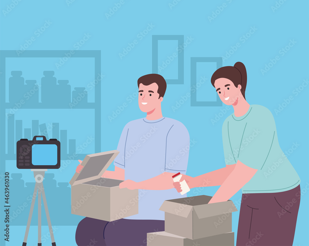 couple creator of content, opening box couple creator of content, opening box