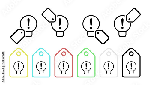 Lamp attention vector icon in tag set illustration for ui and ux, website or mobile application