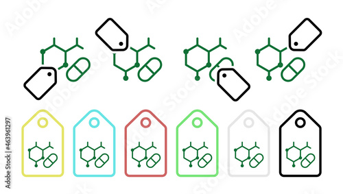 Vitamin, amino acids green vector icon in tag set illustration for ui and ux, website or mobile application