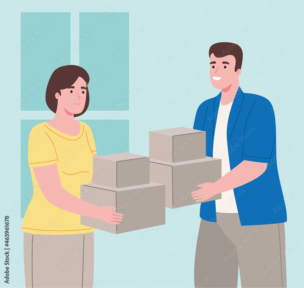 couple holding boxes couple holding boxes