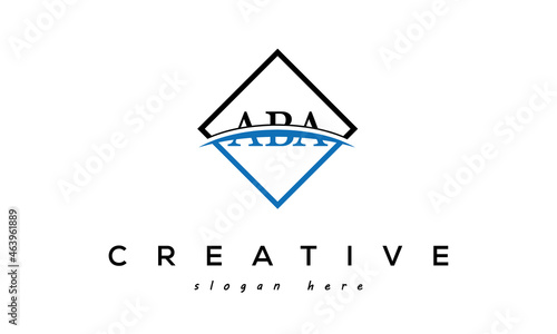 ABA three Letters Logo Design with Swoosh and Rectangle Square Box Vector Design