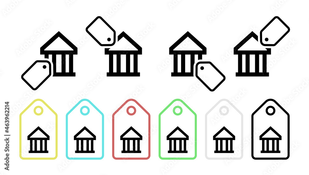 Bank vector icon in tag set illustration for ui and ux, website or mobile application