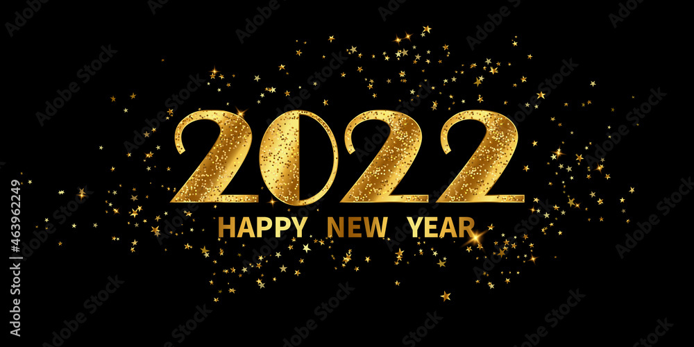 2022 Happy New Year Gold background and christmas themed Celebration party banner and cards.