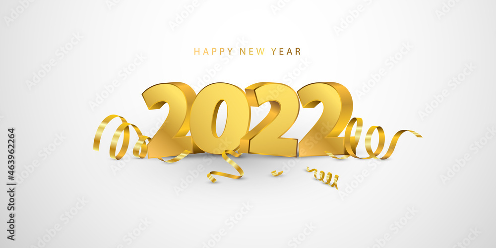 Happy New Year 2022 background. Greeting card design template gold confetti. Celebrate brochure or flyer. Happy New Year 2022 background. Greeting card design template gold confetti. Celebrate brochure or flyer.