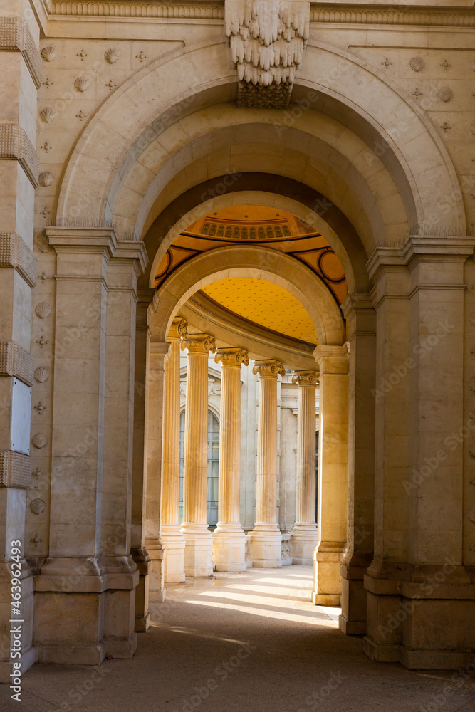 Photo of arch and columns in Palais Longchamp in Marseille, France.