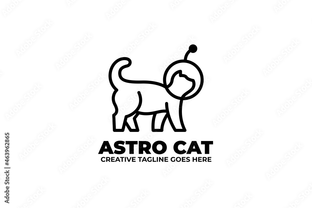 Astronaut Cat Monoline Logo