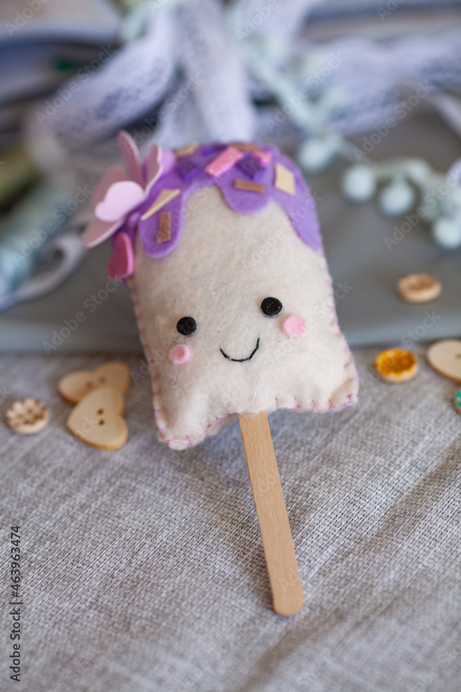 sewn toy for children's creativity, popsicle on a stick