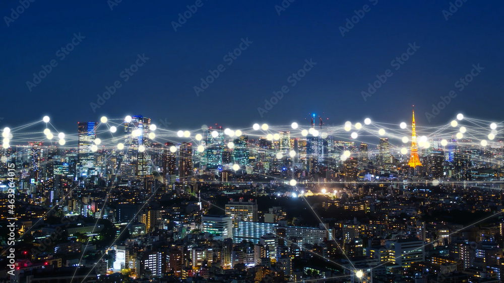 東京の夜景　デジタル　ネットワーク