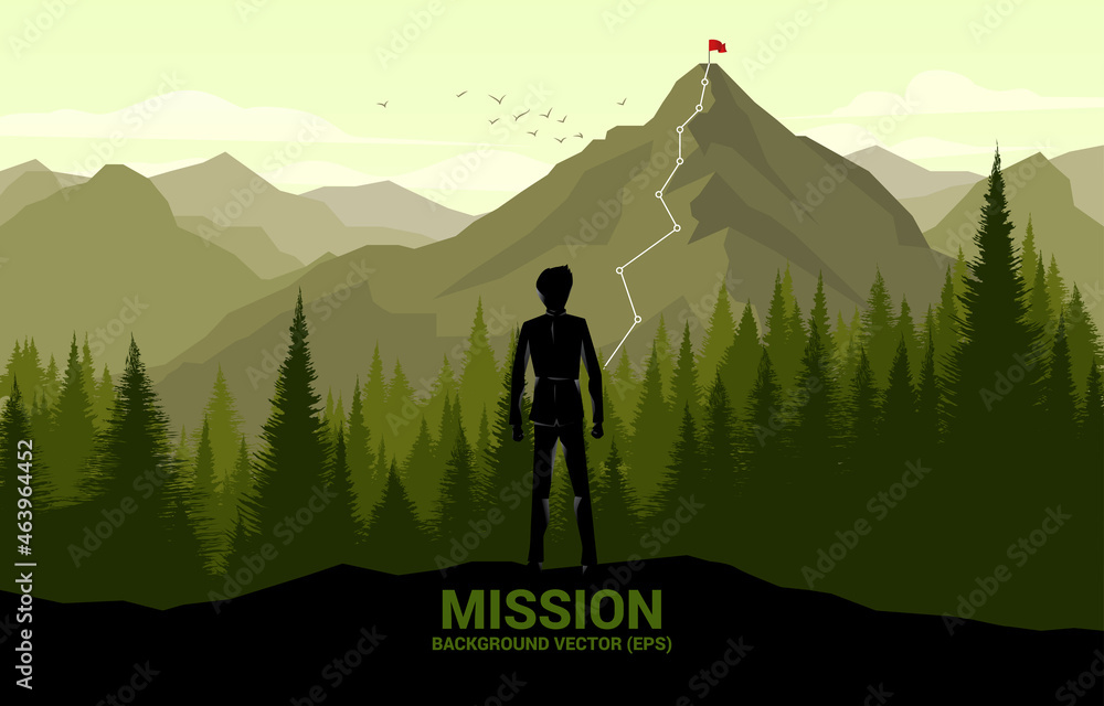 Businessman and Route to the top of mountain. Concept of Goal, Mission ...