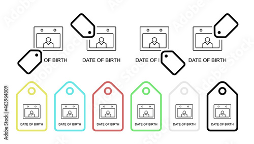 Date of birth line vector icon in tag set illustration for ui and ux, website or mobile application