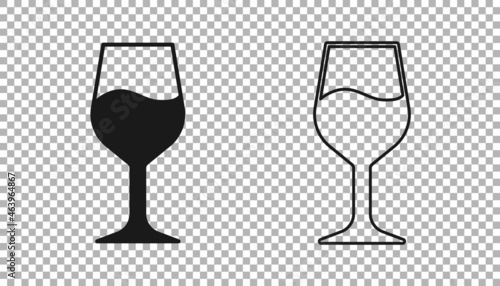 Black Wine glass icon isolated on transparent background. Wineglass sign. Vector