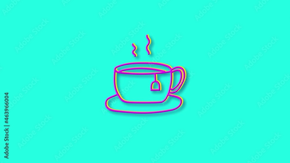 Bright hand-drawn hot tea cup and saucer. Outline icon. Hand draw funny sketch. Blue background. High quality 4k video. Bright hand-drawn hot tea cup and saucer. Outline icon. Hand draw funny sketch. Blue background. High quality 4k video.