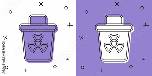 Set Infectious waste icon isolated on white and purple background. Tank for collecting radioactive waste. Dumpster or container. Biohazardous substances. Vector