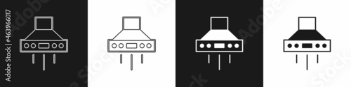 Set Kitchen extractor fan icon isolated on black and white background. Cooker hood. Kitchen exhaust. Household appliance. Vector
