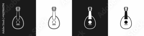 Set Traditional musical instrument mandolin icon isolated on black and white background. Vector