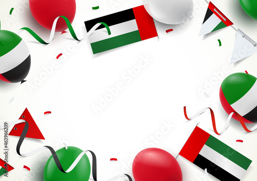 Vector Illustration of National Day United Arab Emirates. Background with balloons, flags
