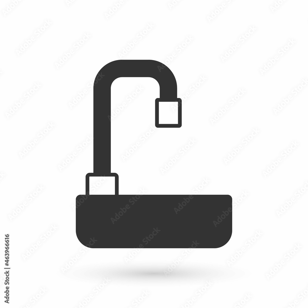 Grey Washbasin with water tap icon isolated on white background. Vector Grey Washbasin with water tap icon isolated on white background. Vector