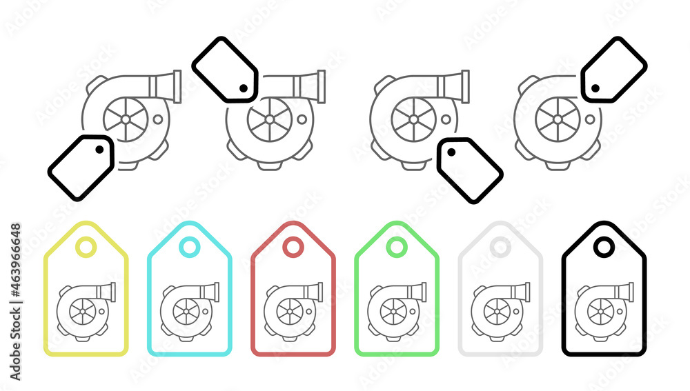 Turbo engine, car vector icon in tag set illustration for ui and ux, website or mobile application