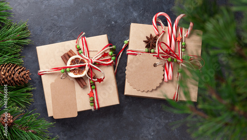 Christmas gift boxes with craft decor © karandaev