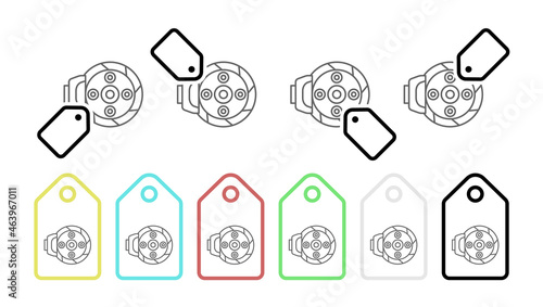 Disc brake, car vector icon in tag set illustration for ui and ux, website or mobile application