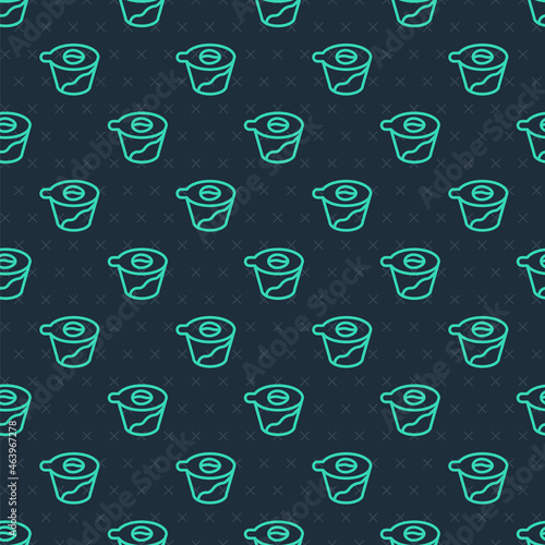 Green line Pour over coffee maker icon isolated seamless pattern on blue background. Alternative methods of brewing coffee. Coffee culture. Vector