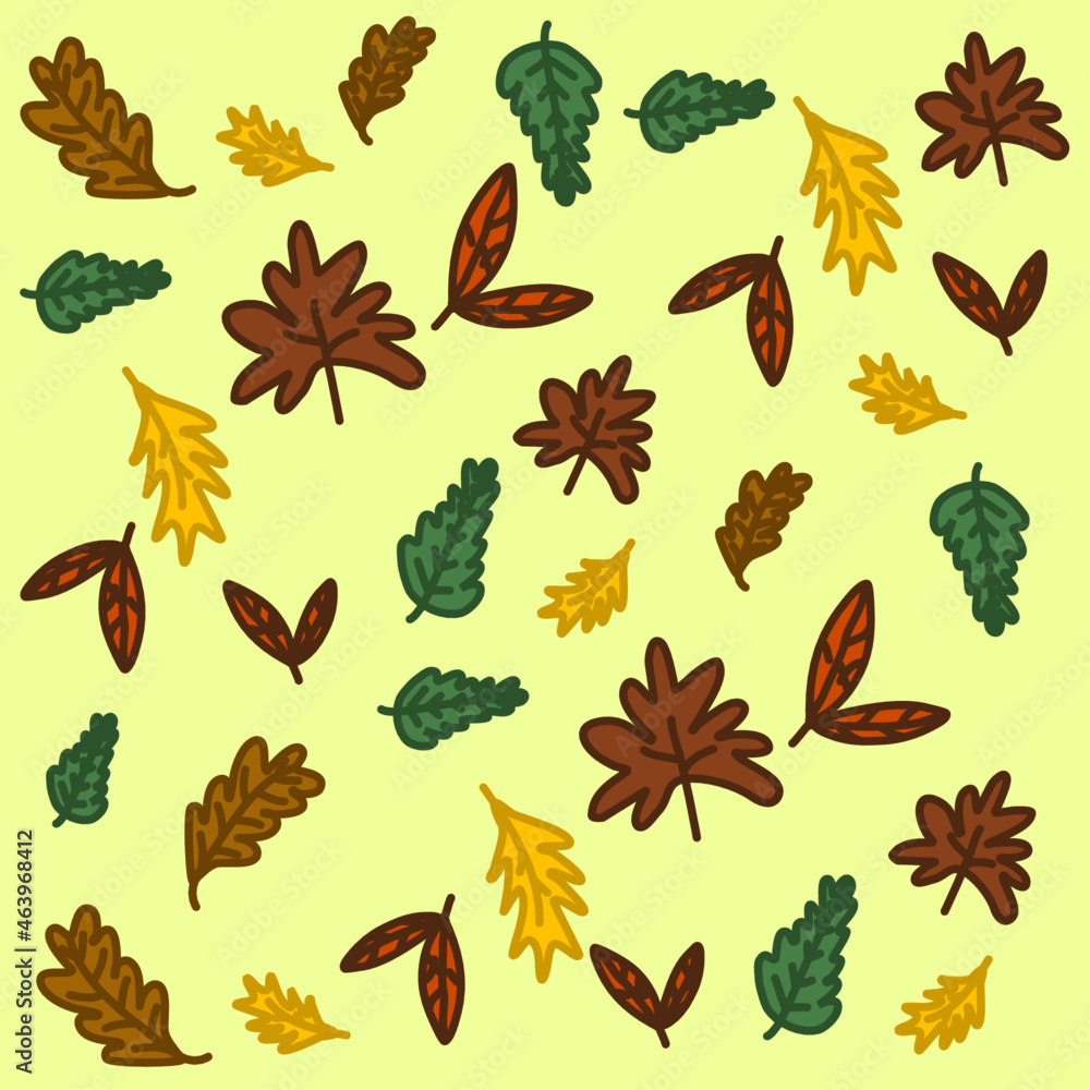 Yellow, brown, green leaves. The color of the leaves varies according to the growth. Autumn seamless pattern