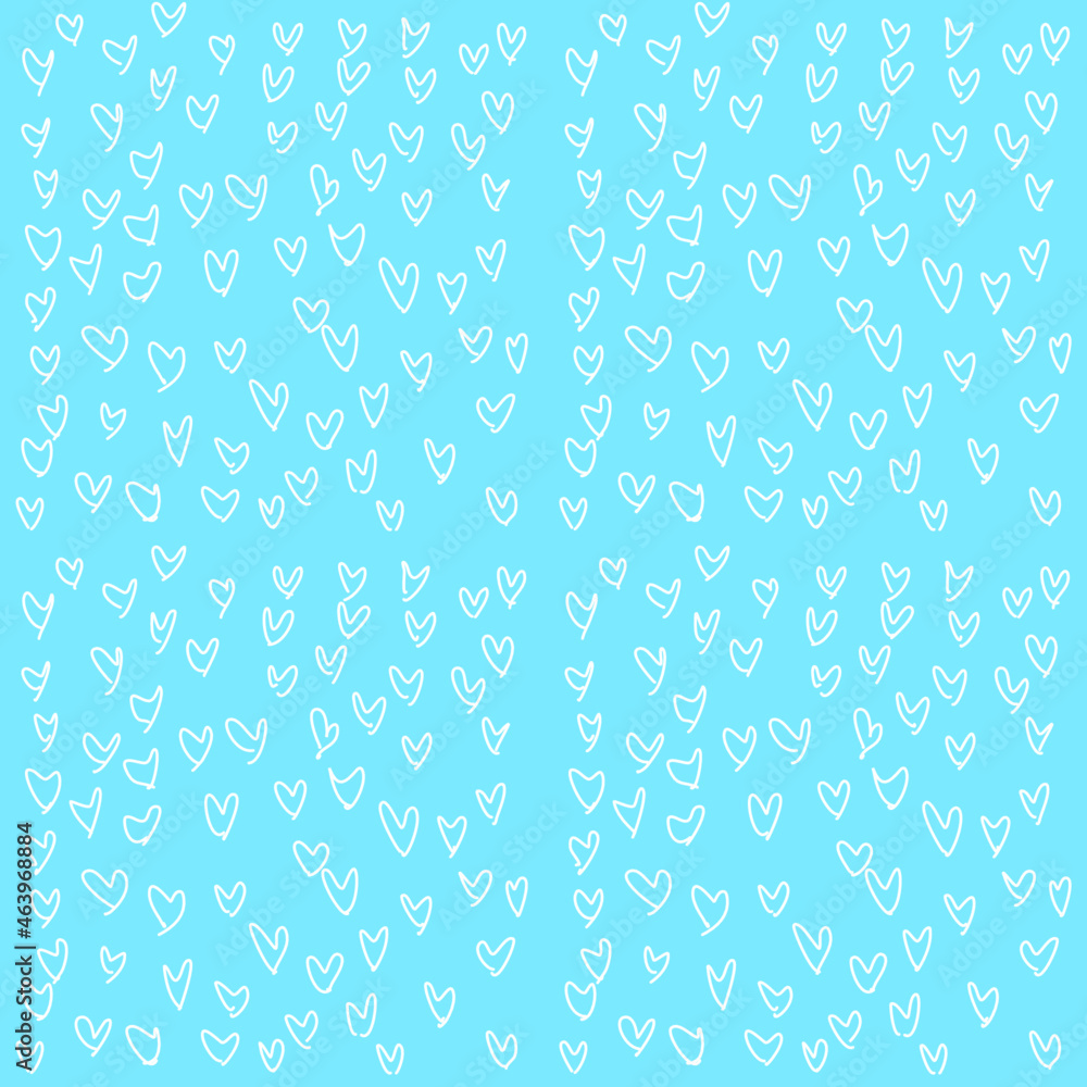 white hand drawn heart on a blue background. Blue seamless pattern. valentine's day pattern.
